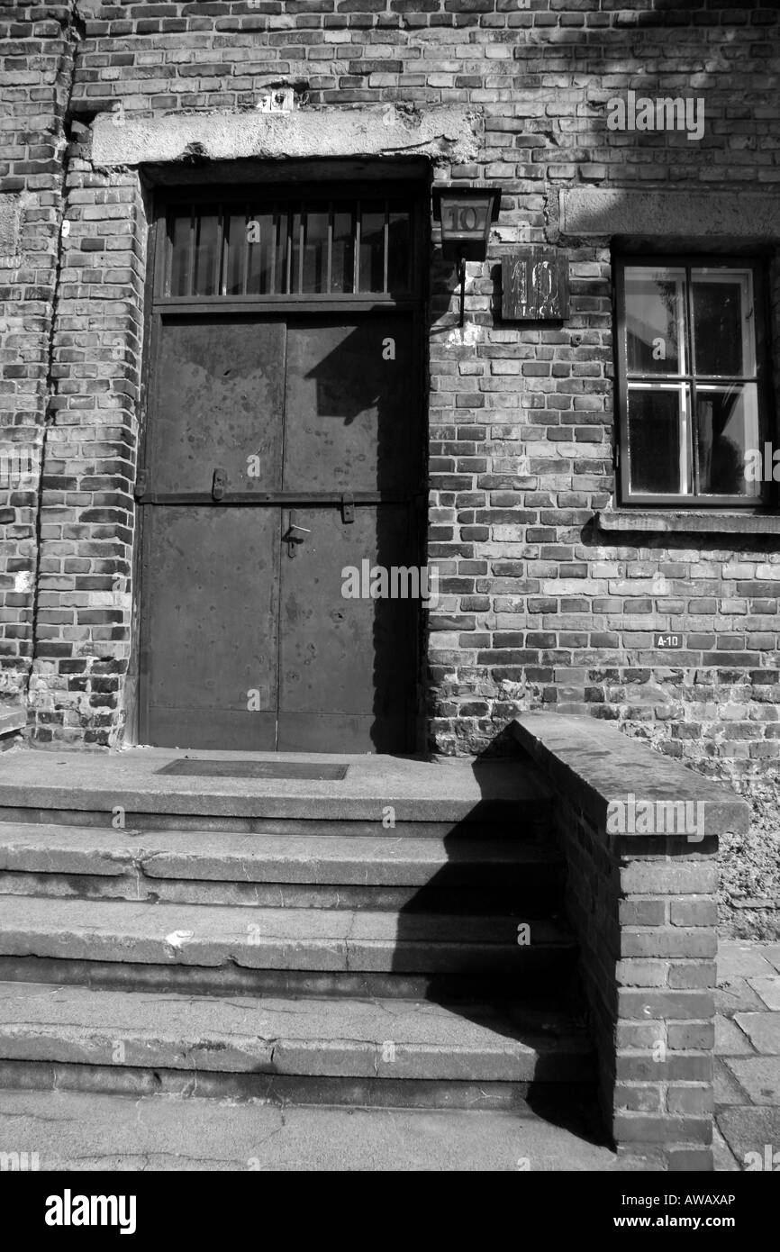 The entrance to Block 10 in the former Nazi concentration camp at the Auschwitz, Poland. Stock Photo