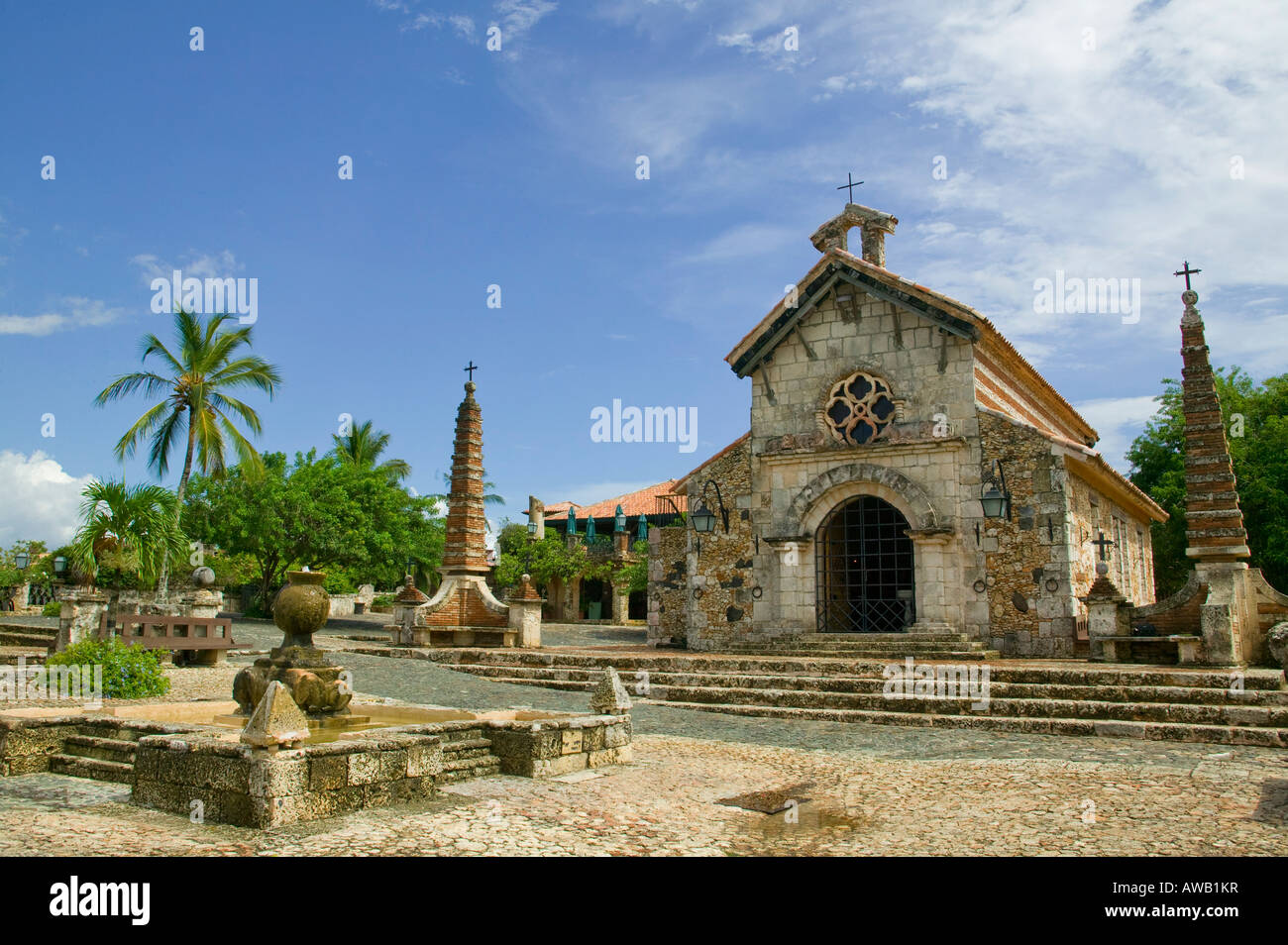 Stone Church in Alto De Chavon, La Romana, Dominican Republic Stock Photo