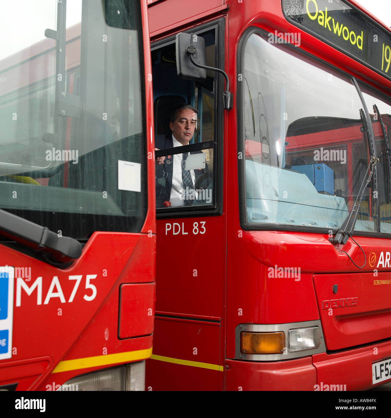 Bus driver Paul Webb at the Arriva bus garage in Lee Valley London Stock Photo