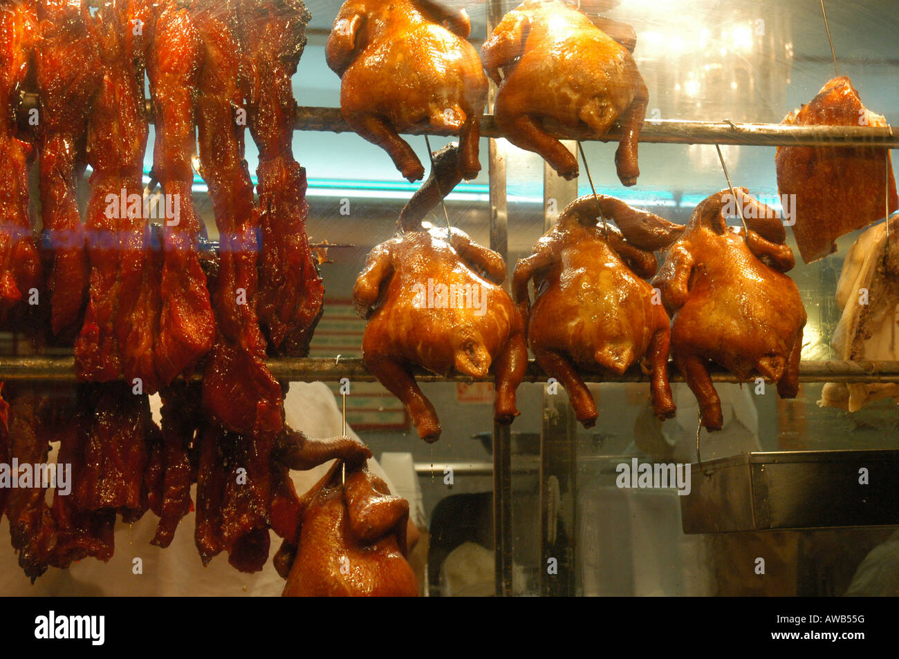 Fried ducks in a chinese restaurant in Chinatown Manhattan New York USA