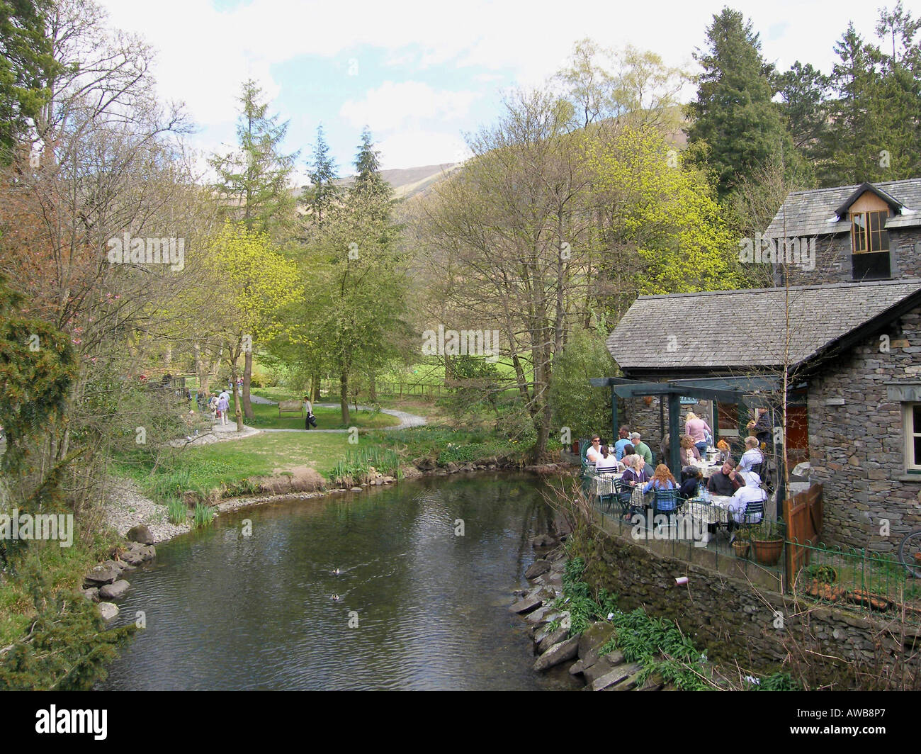 Tea Rooms beside the River Rothay, Grasmere, Cumbria, England, UK