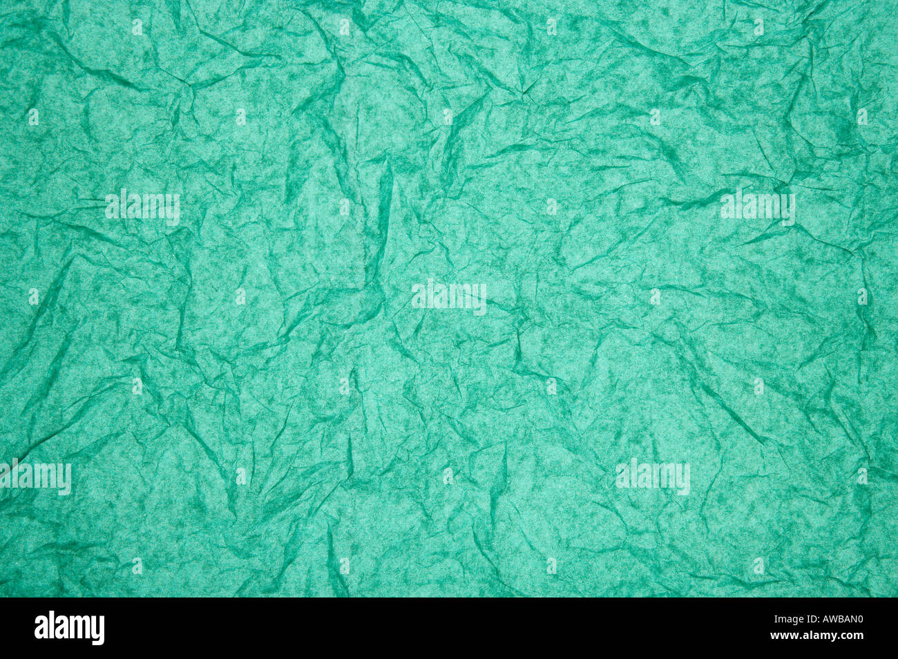 ABSTRACT RANDOM BACKGROUND OF CREASED CRUMPLED PALE GREEN TISSUE PAPER Stock Photo