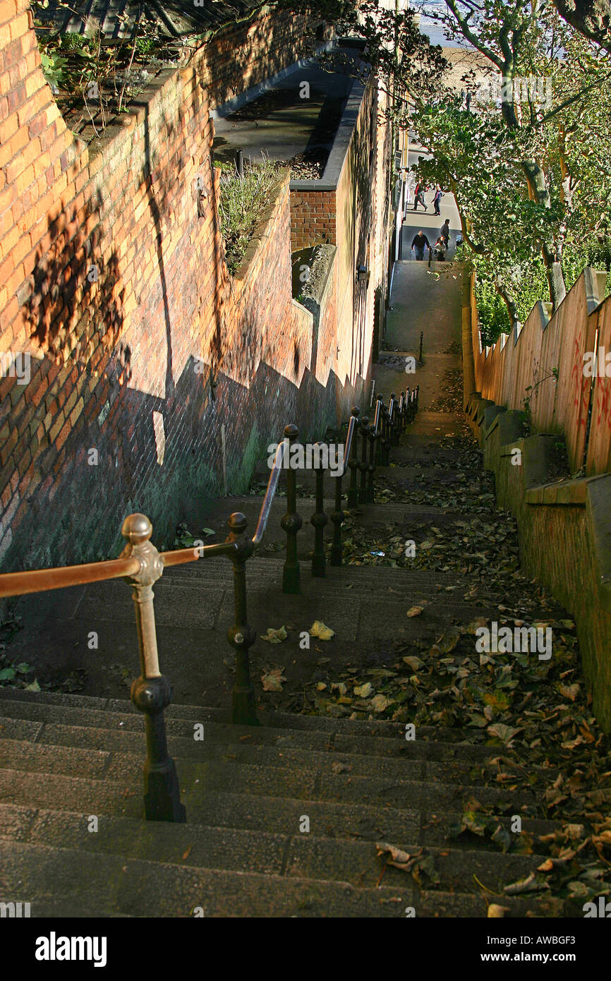 Long steep flight of steps from cliff top to front in south bay at