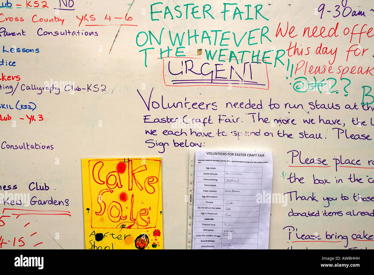 school notice board with easter details and clubs uk Stock Photo