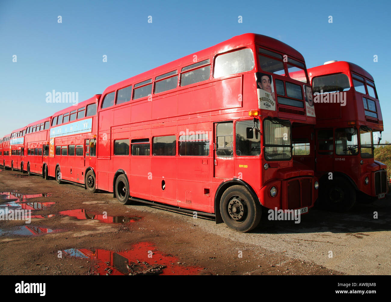 A line of withdrawn London Routemasters. Stock Photo