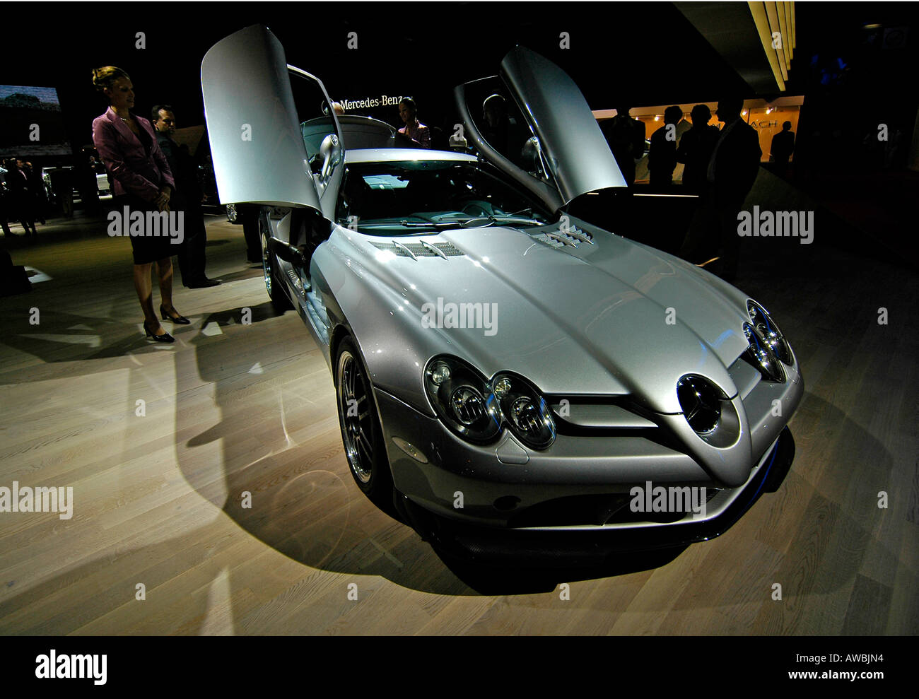 A new sleek car exhibited at the 2006 Paris World Car Exhibition Stock Photo