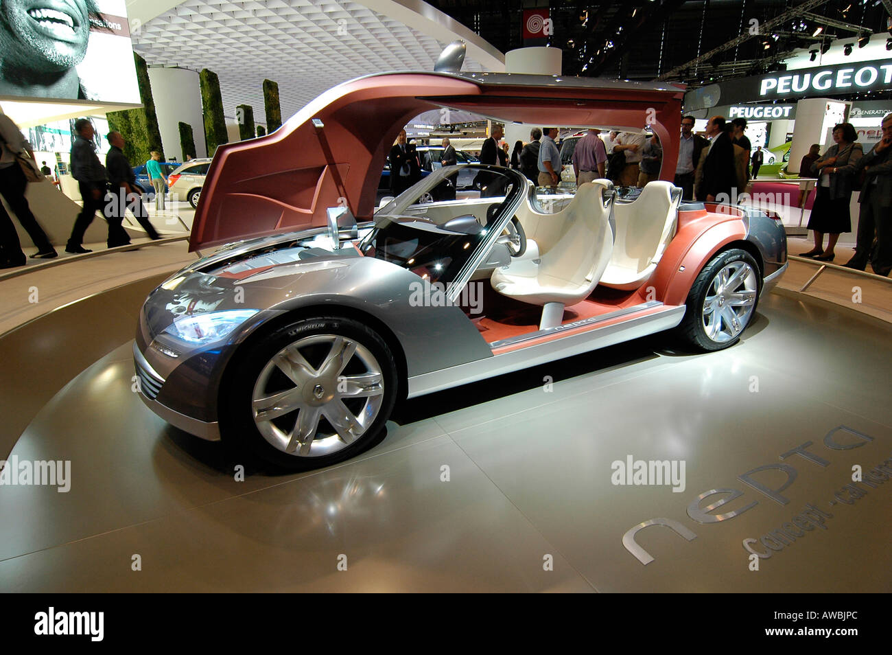 A futurist Renault prototype car exhibited at the 2006 Paris World Car exhibition. Stock Photo