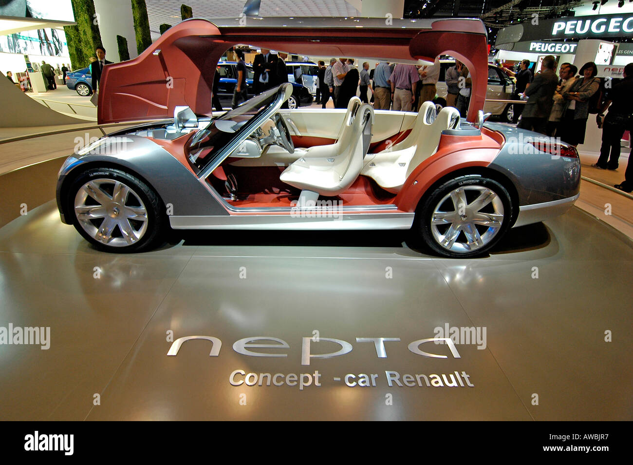 A futurist Renault prototype car exhibited at the 2006 Paris World Car exhibition. Stock Photo