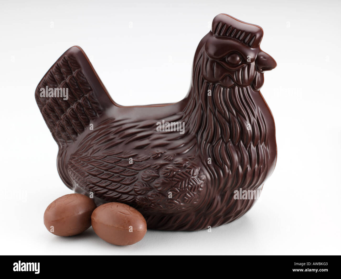 French chocolate hen with chocolate eggs Stock Photo Alamy