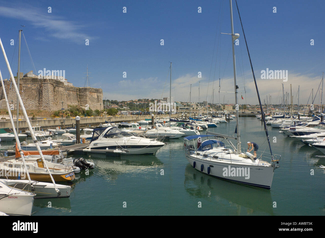 Portugal, Lisbon Coast, Cascais, A costa de Lisboa. The Marina And Fort. Stock Photo