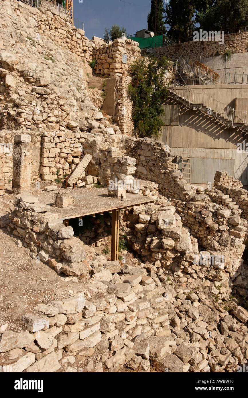 Jerusalem Israel The City of David the Canaanite wall at area G Remains of the house of Ahiel from the 8th Century B C Stock Photo