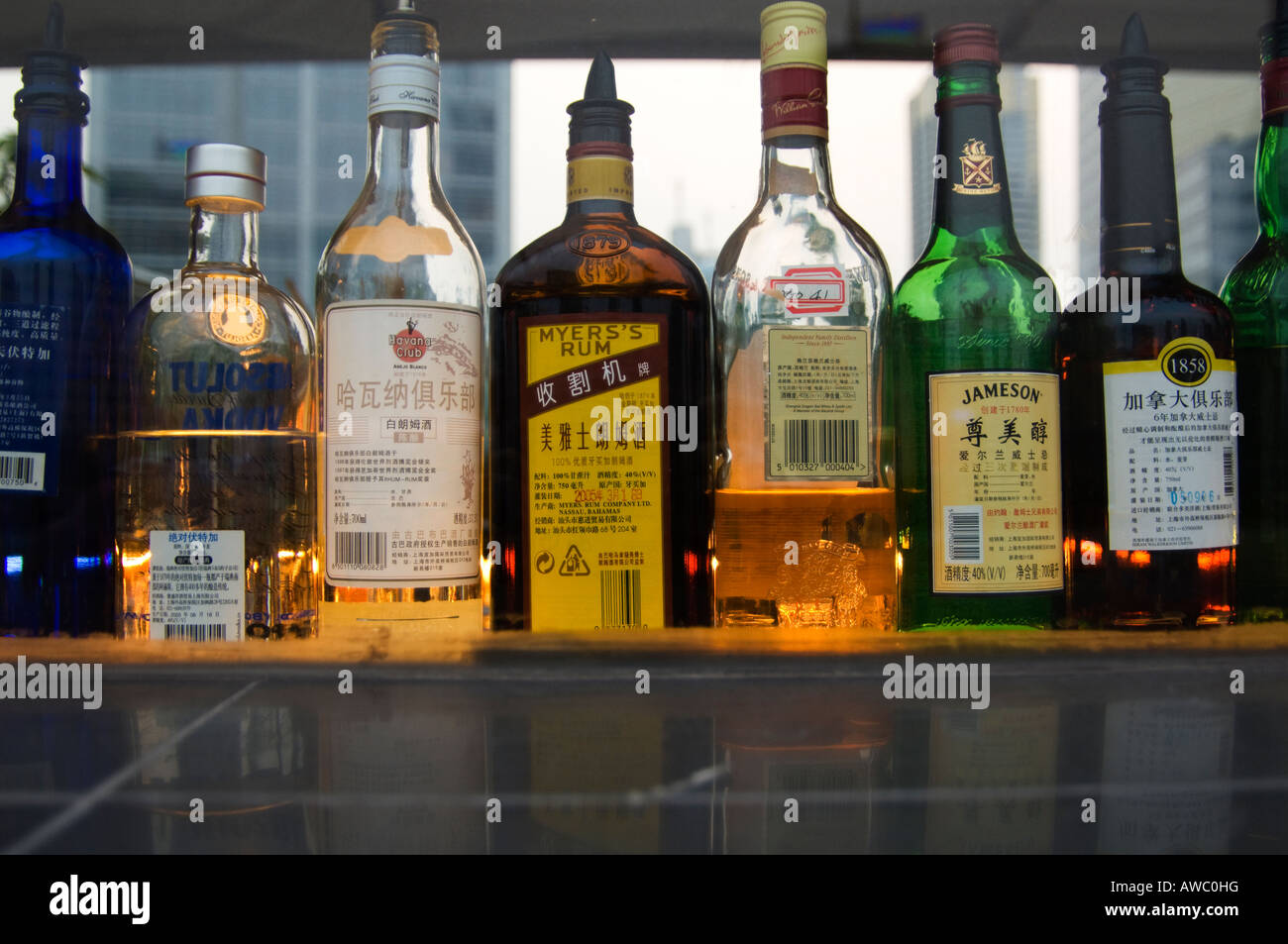 Western alcoholic spirits labeled for the growing Chinese Market. Stock Photo