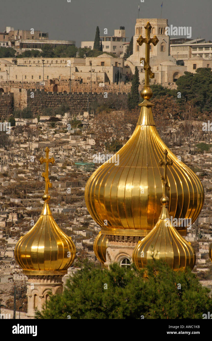 Jerusalem Israel The golden onion domes of the Russian Orthodox Church of St Mary Magdalene