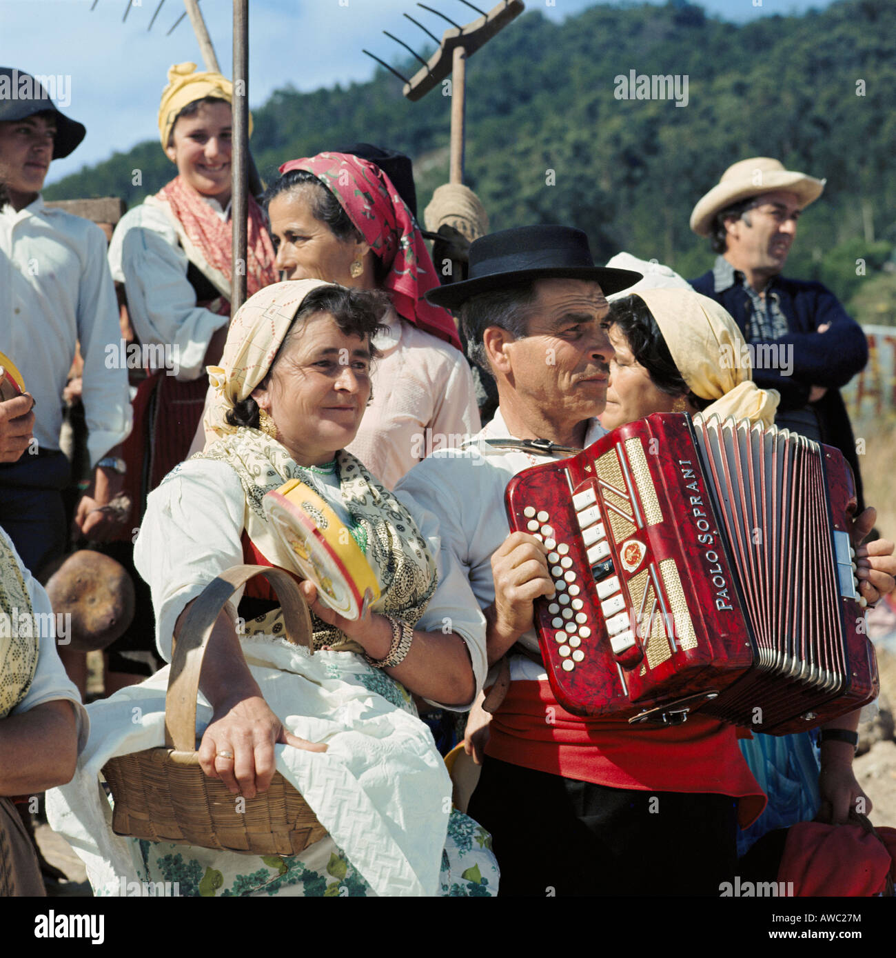 Folk Dancing Troupe waiting to perform, the Costa da Prata, the Ribatejo, at a Folk Festival in the Minho Stock Photo