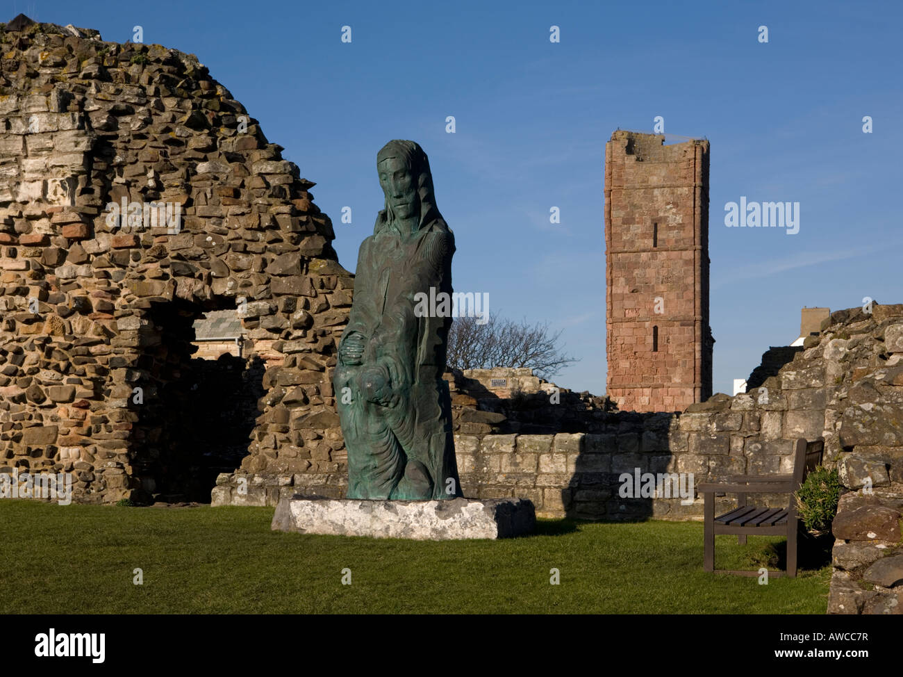Statue of Saint Cuthbert in Lindisfarne Priory on Holy Island off