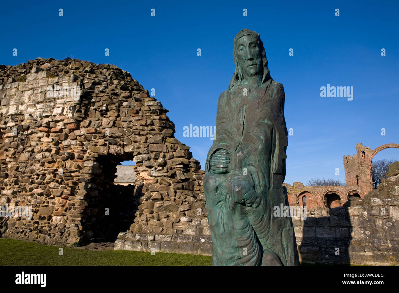 Statue of Saint Cuthbert in Lindisfarne Priory on Holy Island off