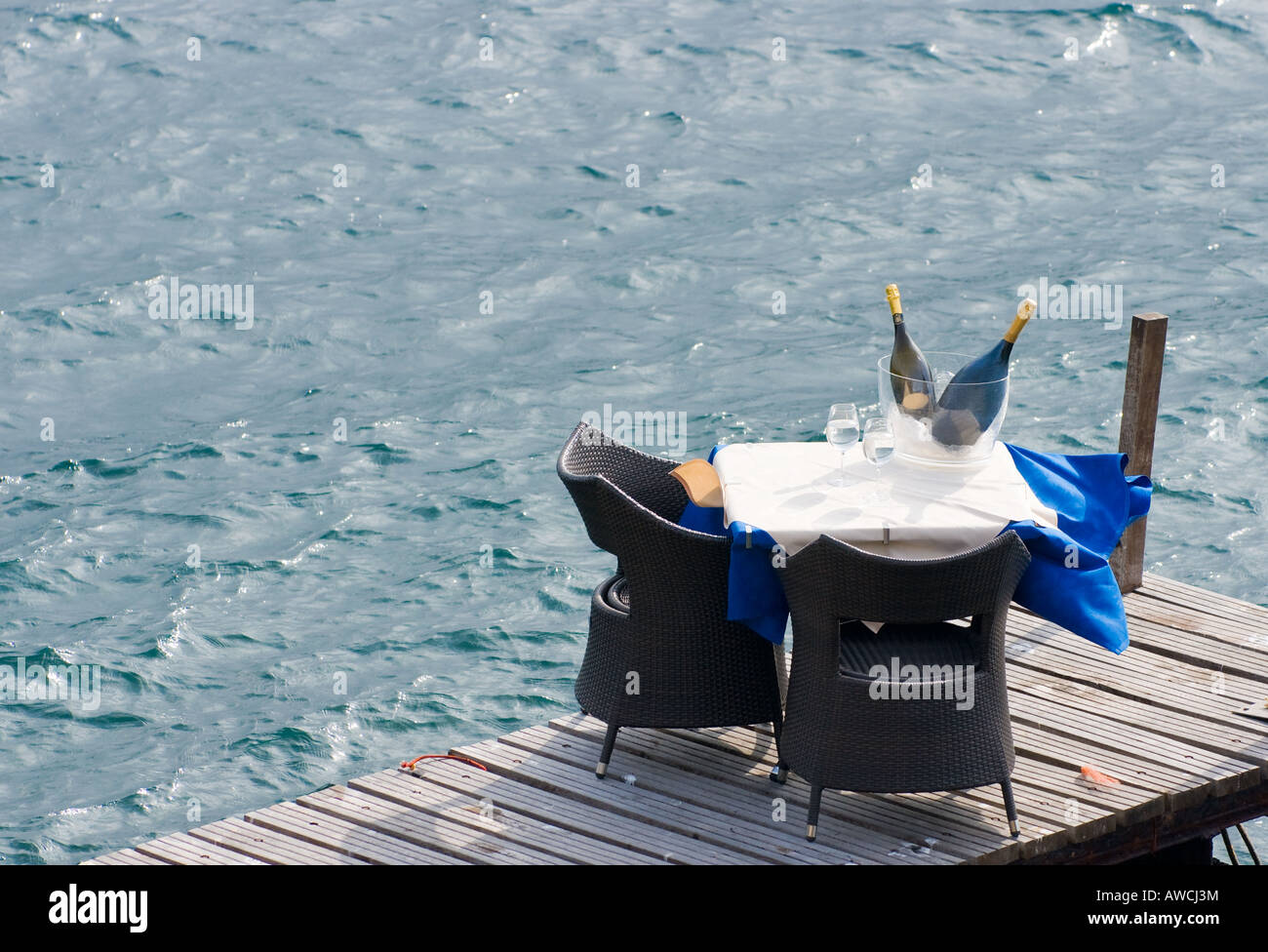 A romantic table for two on the sea Stock Photo