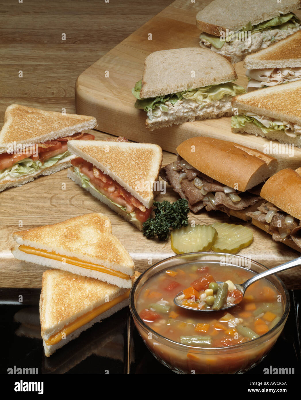 assorted soup sandwich combos toasted cheese chicken salad tuna bacon