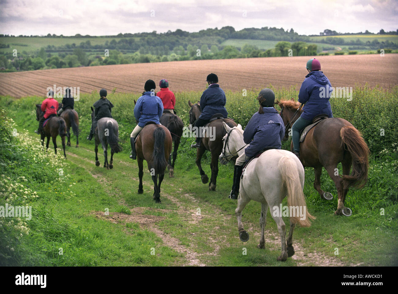 HORSE RIDERS FROM STOCKBRIDGE RIDING SCHOOL ENJOY AN OUTING ON BRIDLE