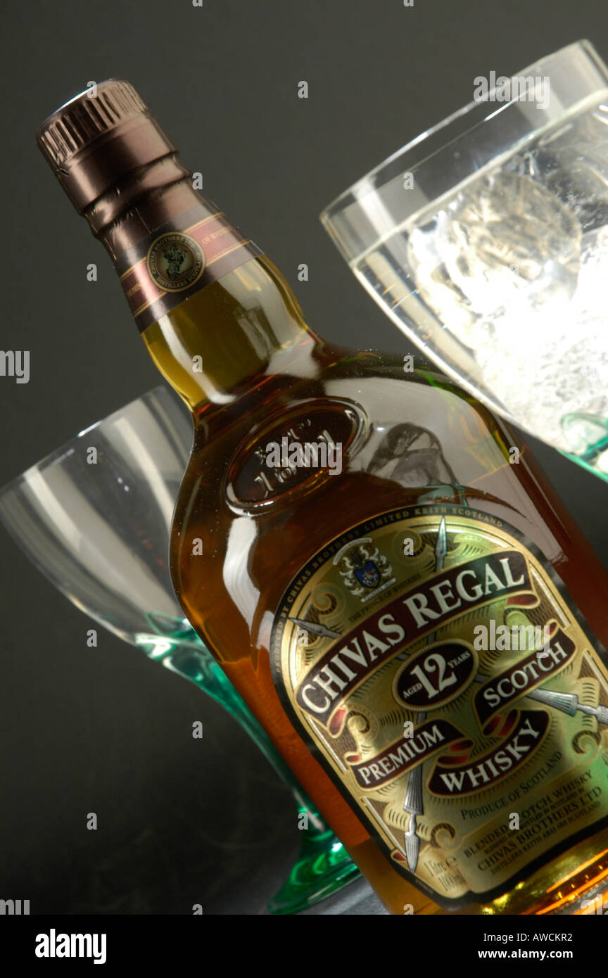 CHIVAS REGAL SCOTCH WHISKY AND GLASSES Stock Photo
