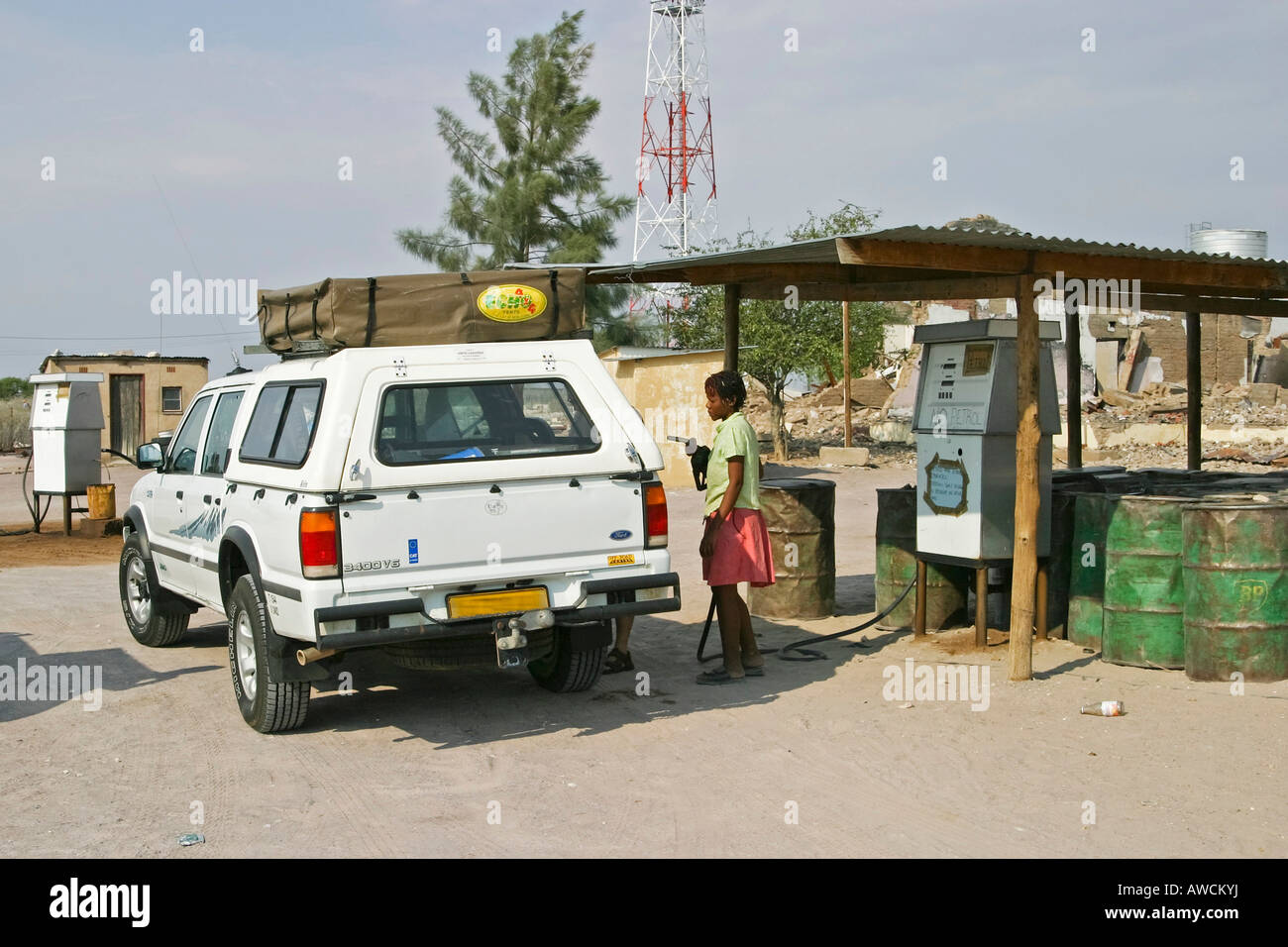 Typical petrol station outside the towns, Botswana, Africa Stock Photo