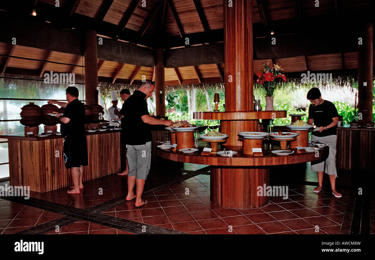 Buffet in Restaurant Maldives Indian Ocean Medhufushi Meemu Atoll Stock Photo