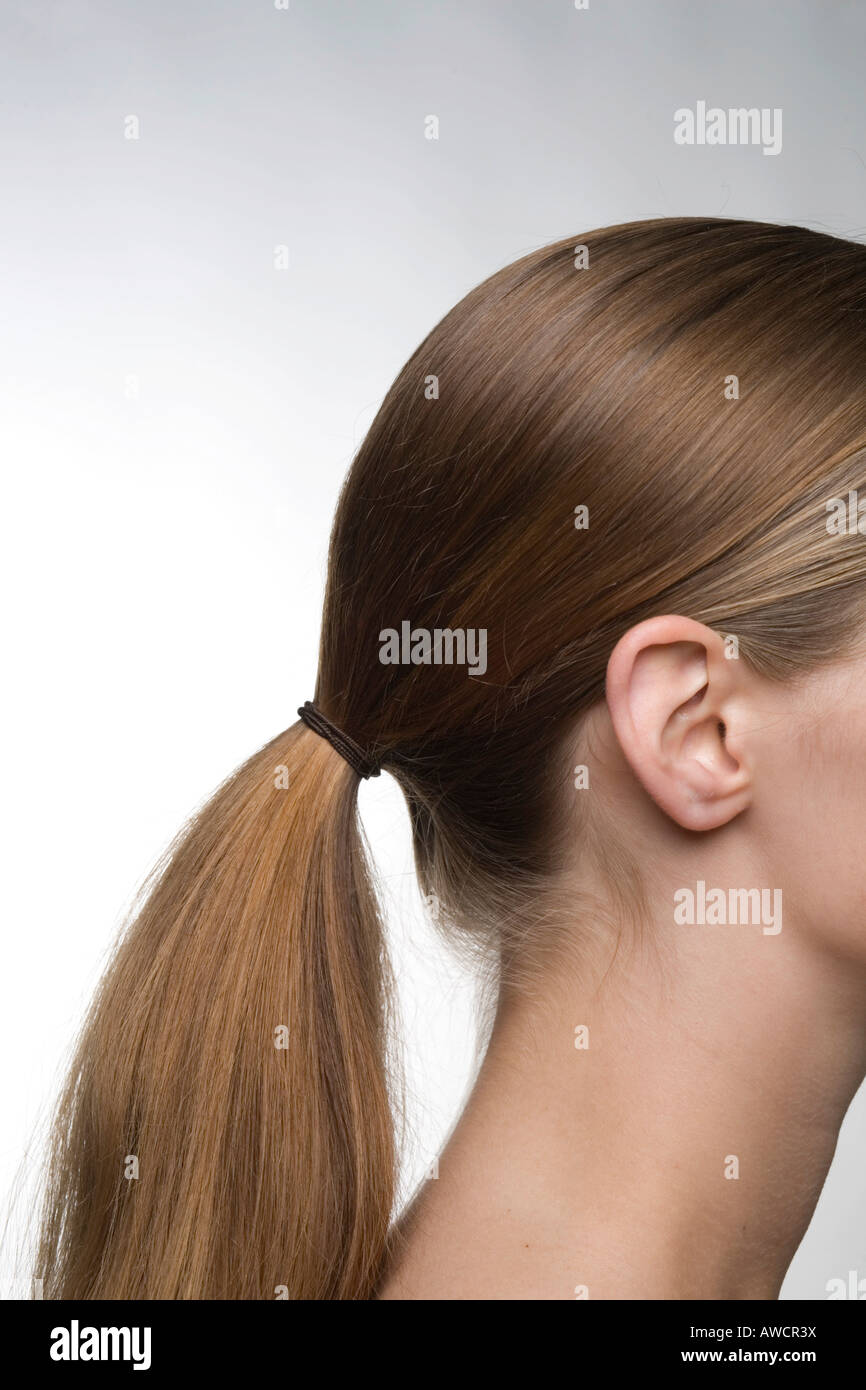 Hair tied back in ponytail Stock Photo