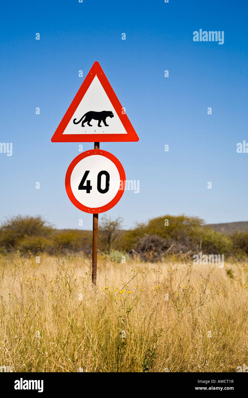 Cheetah Crossing sign in Namibia, Africa Stock Photo
