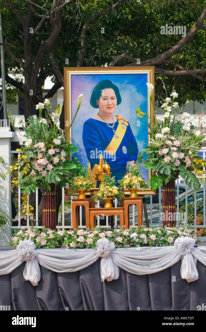 Mourning altar, picture of Princess Galyani Vadhanaa who died in 2007 aged 84, highly revered figure in Thailand, Southeast Asia Stock Photo
