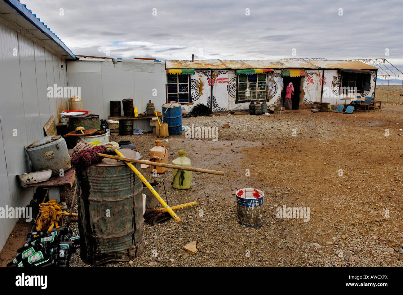 Container village, Nam Tso lake, Tibet Stock Photo