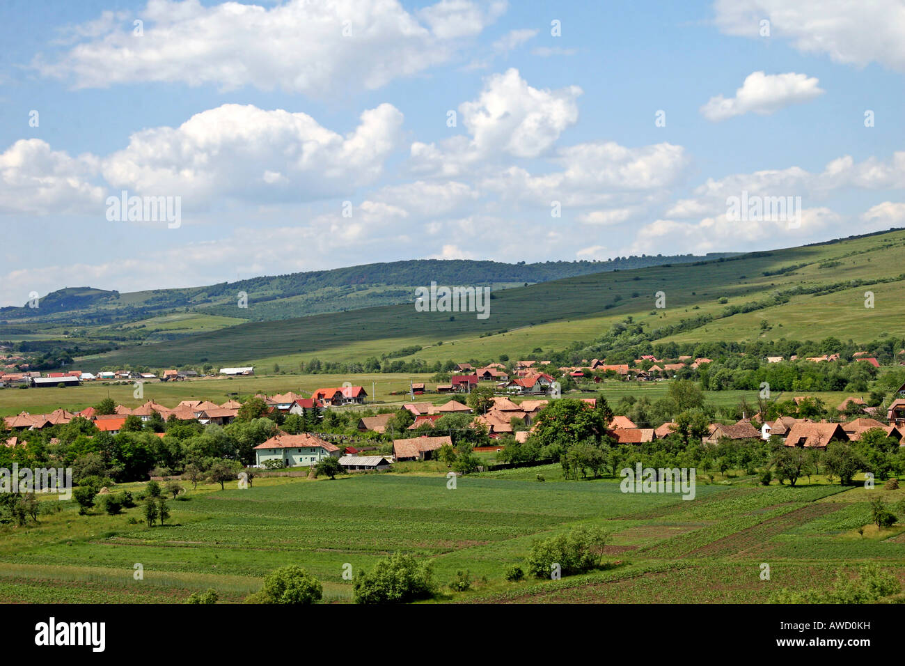 Panoramic view of a Transylvanian village in Romania, Europe Stock Photo