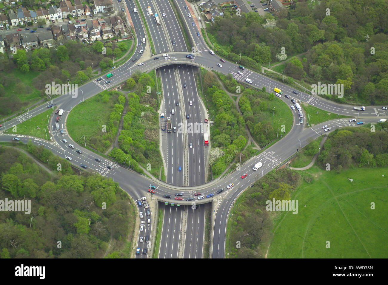 Aerial view on the road junction of the North Circular Road near South Woodford in North London Stock Photo