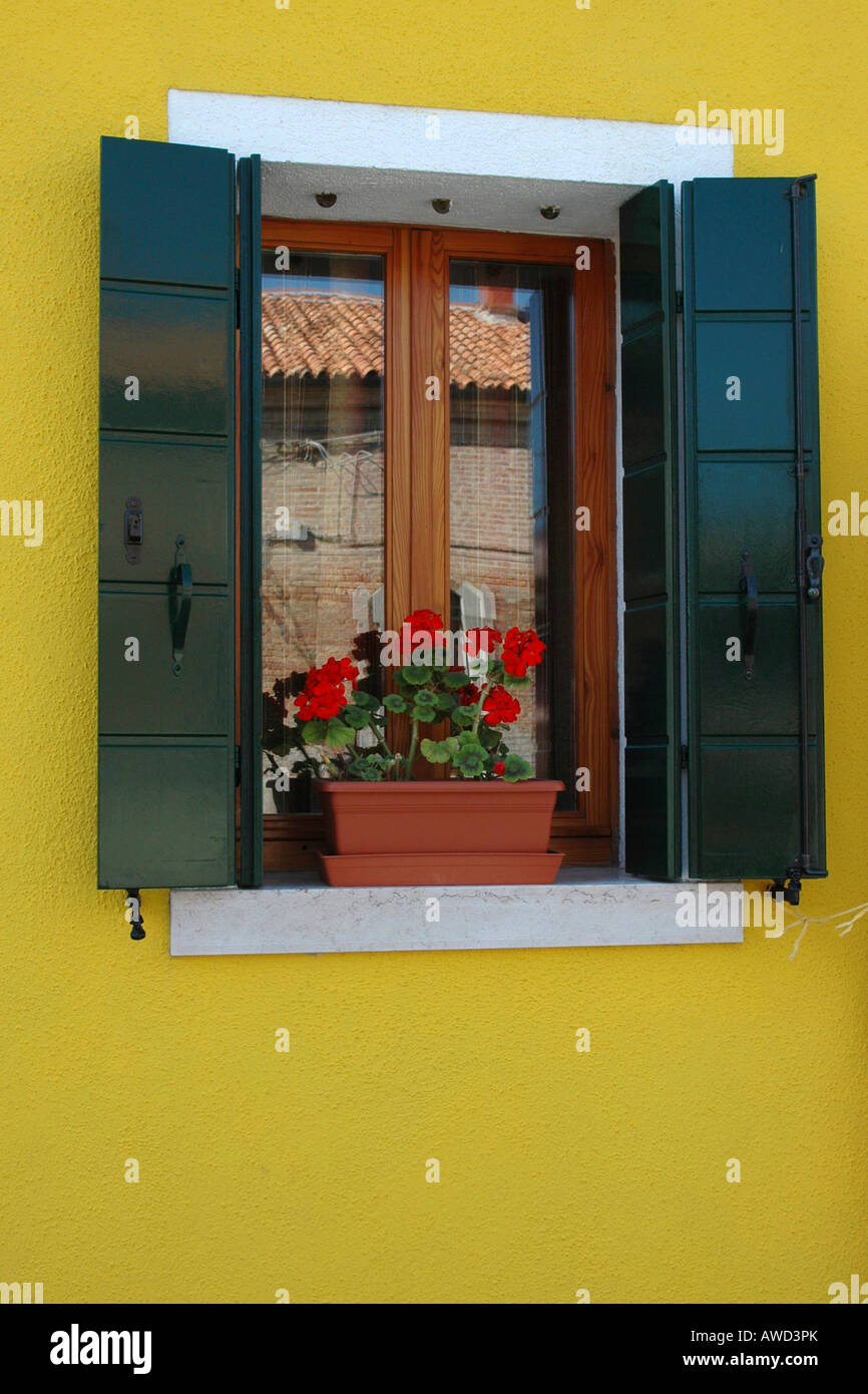 Window, Burano, Burano Island, Italy, Europe Stock Photo