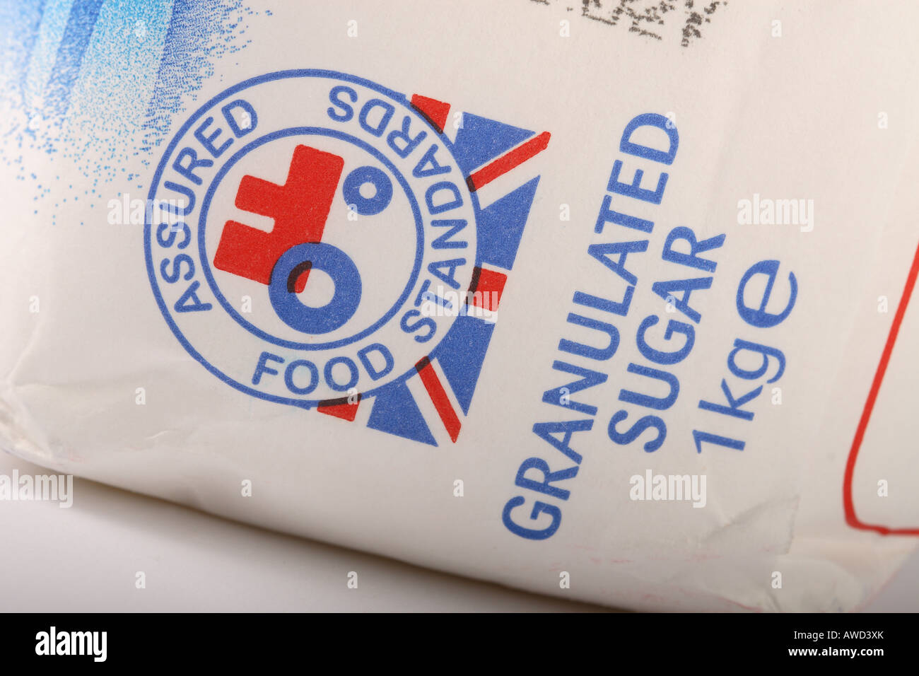Food labeling Assured Food Standard logo design on a packet of granulated sugar Stock Photo