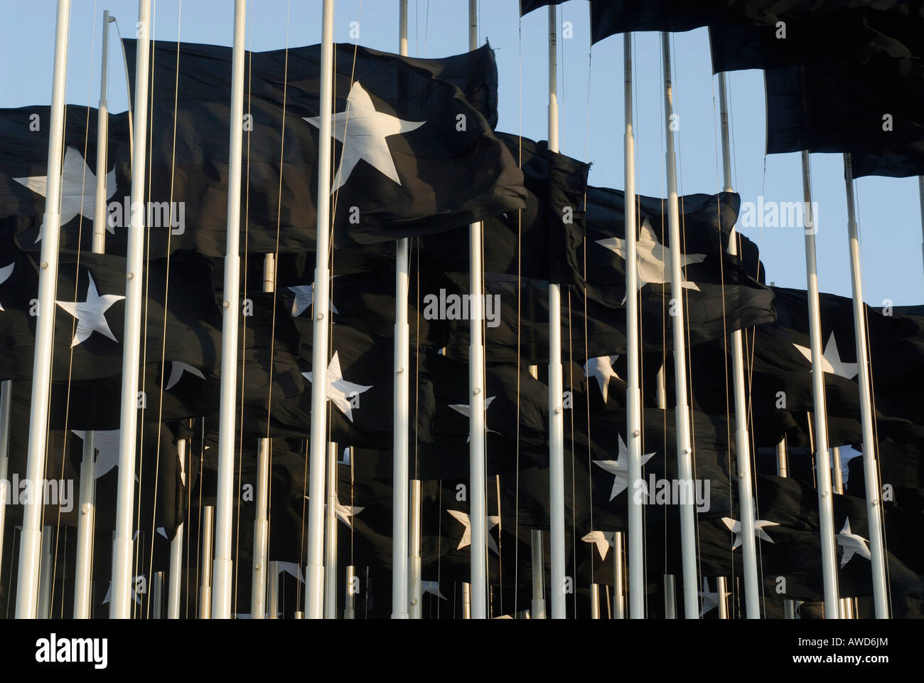 Cuban protest flags ('Mount of Flags') in front of the U.S. embassy in Havana, Cuba, Caribbean, Americas Stock Photo