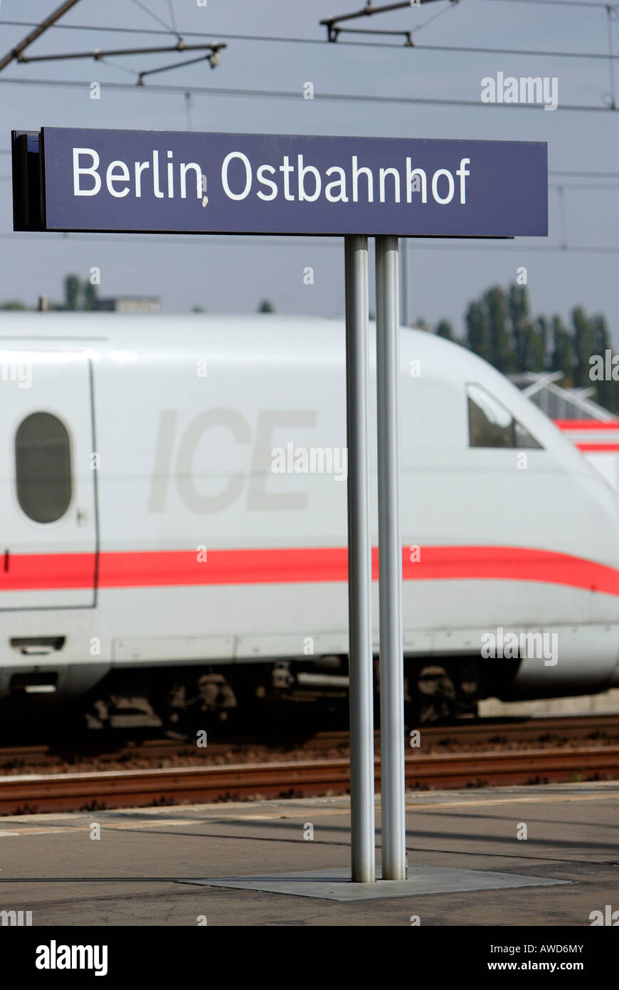 ICE train at station Ostbahnhof in Berlin, Germany, Europe Stock Photo