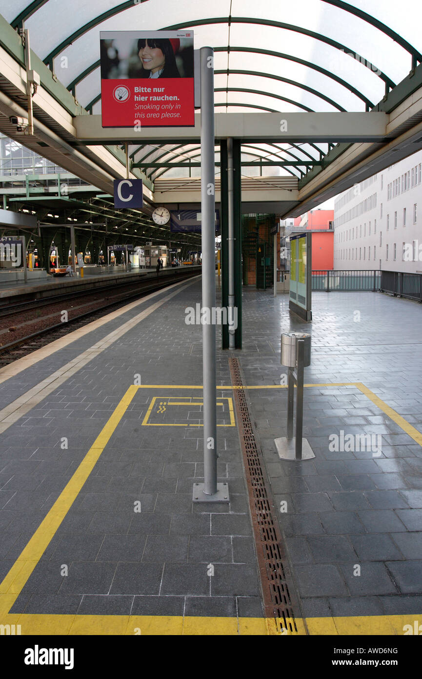Smoking zone inside station Ostbahnhof Berlin, Germany, Europe Stock Photo