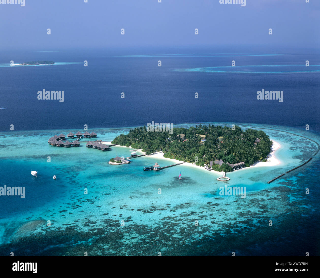 Aerial view of Baros, North Male Atoll, Maldives, Indian Ocean Stock Photo
