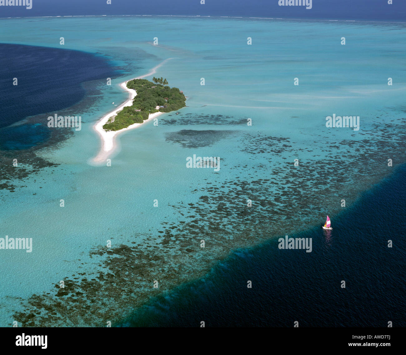 Aerial view of Cocoa Island, South Male Atoll, Maldives, Indian Ocean Stock Photo