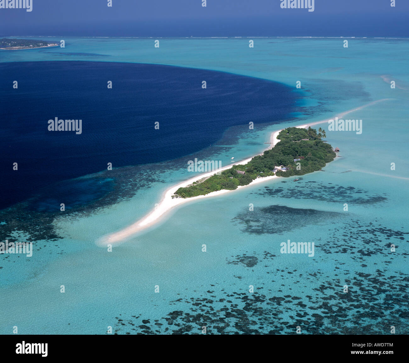 Cocoa Island, aerial photograph, South Male Atoll, Maldives, Indian Ocean Stock Photo