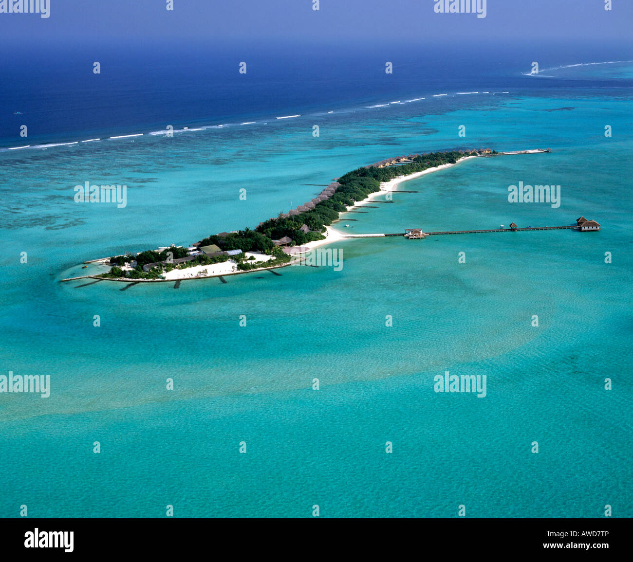 Taj Exotica, Embudu Finolhu, aerial photograph, South Male Atoll, Maldives, Indian Ocean Stock Photo