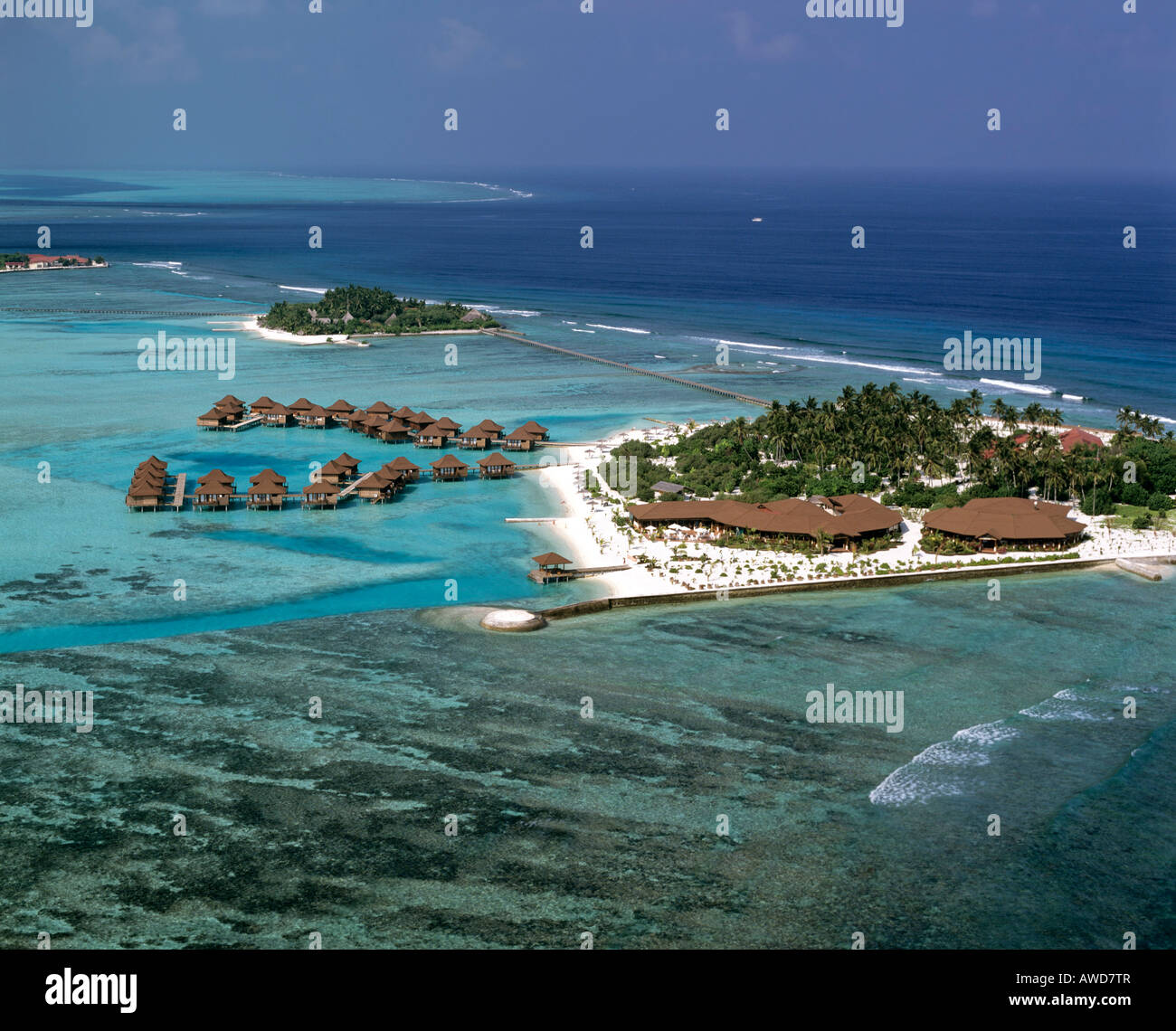 Bodu Huraa, aerial photograph, South Male Atoll, Maldives, Indian Ocean Stock Photo