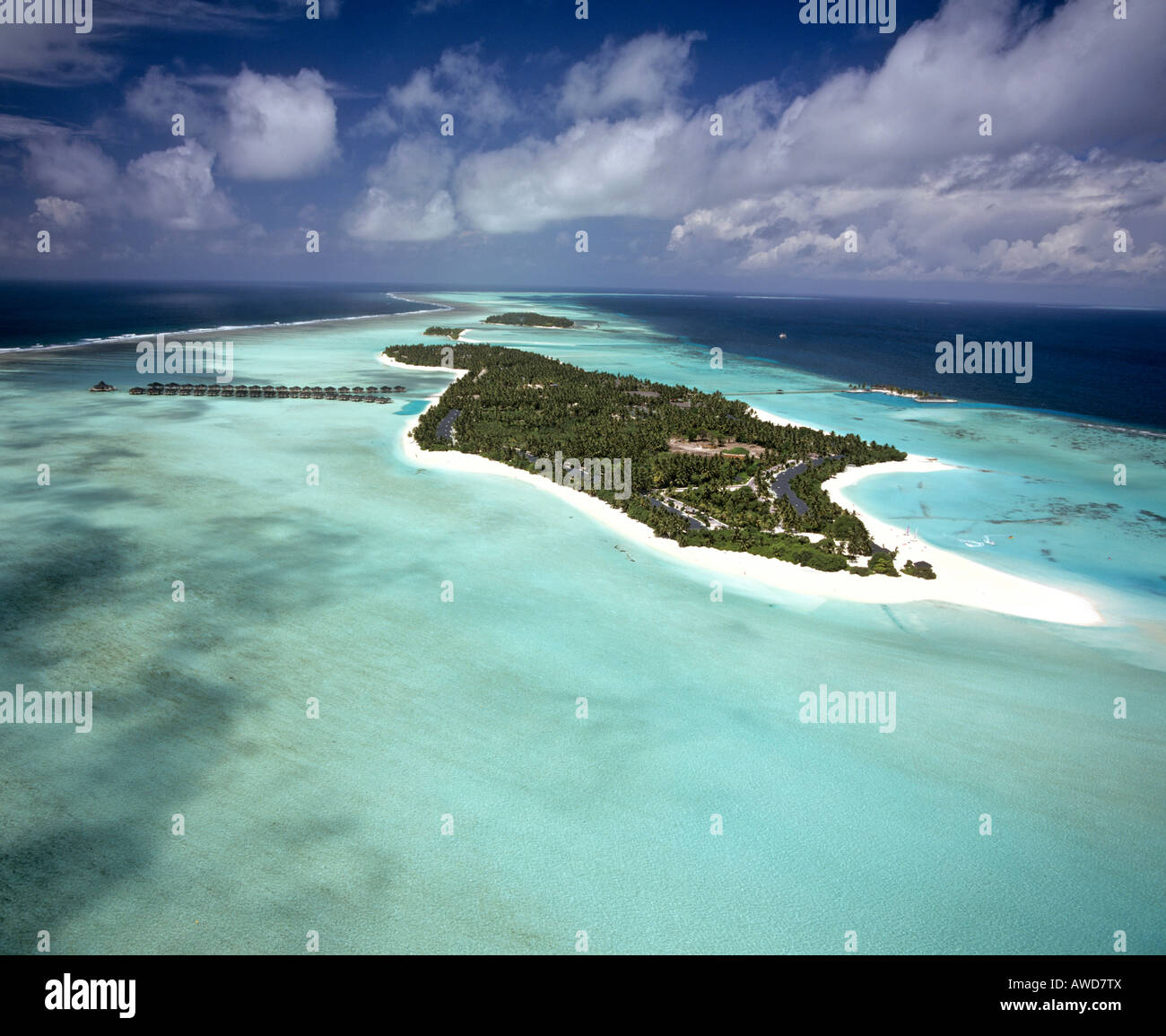 Sun Island, Nalaguraidhoo, aerial photograph, Ari Atoll, Maldives, Indian Ocean Stock Photo
