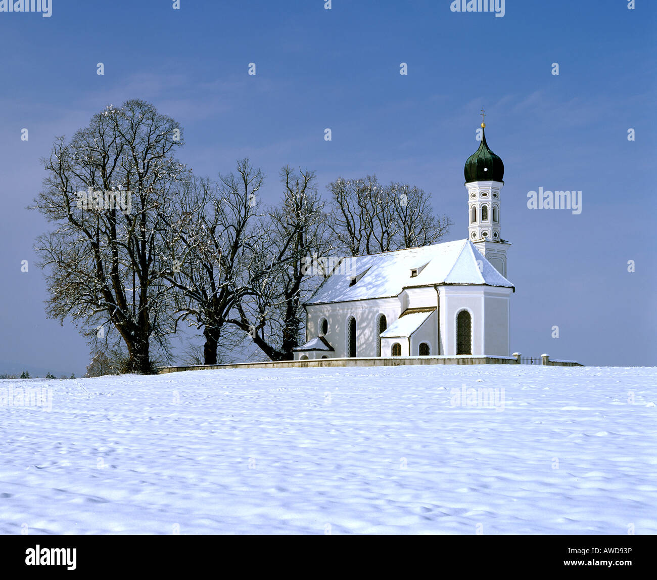 Andreas church near Etting in winter, Weilheim district, Upper Bavaria, Germany Stock Photo