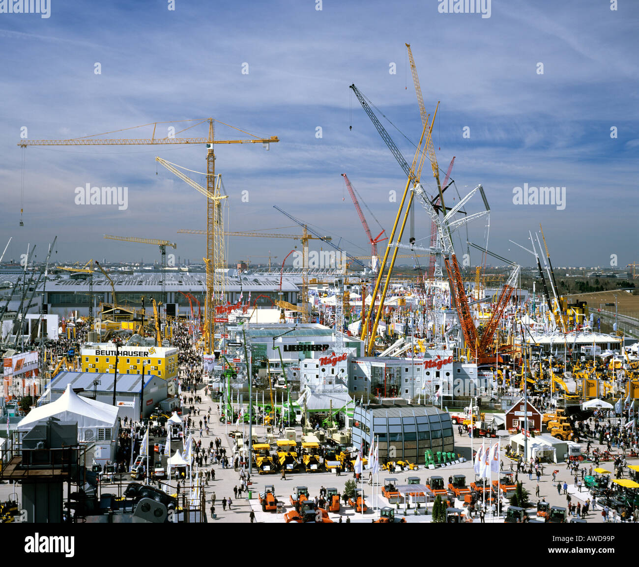 Exhibition center, BAUMA, construction cranes, Munich, Upper Bavaria, Germany Stock Photo