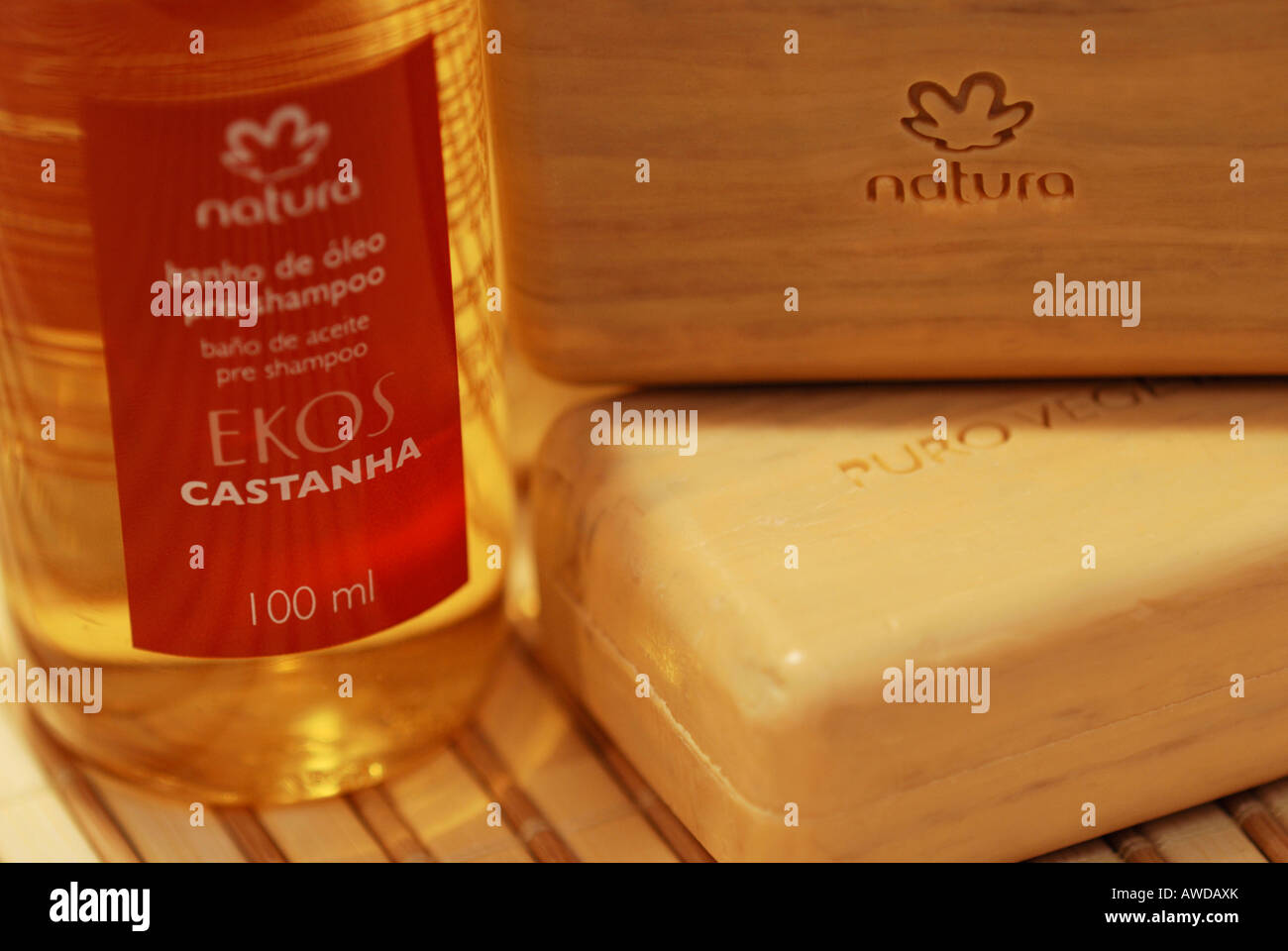 Cosmetics with Brazil nut´s oil of cosmetics company Natura, Sao Paulo, Brazil Stock Photo