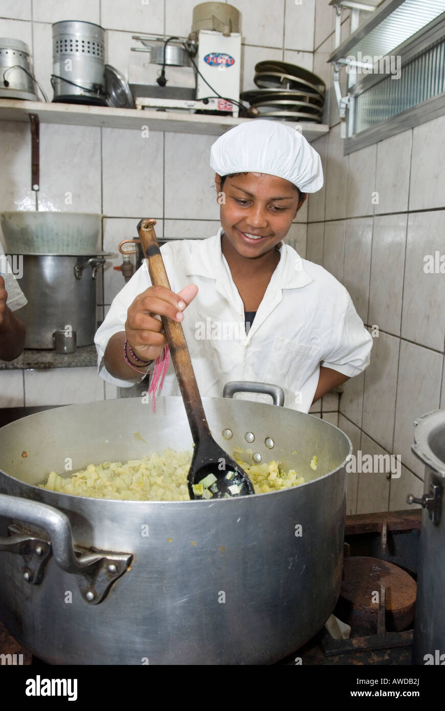 Adolescent girl in a industrial kitchen, Petropolis, Rio de Janeiro, Brazil Stock Photo