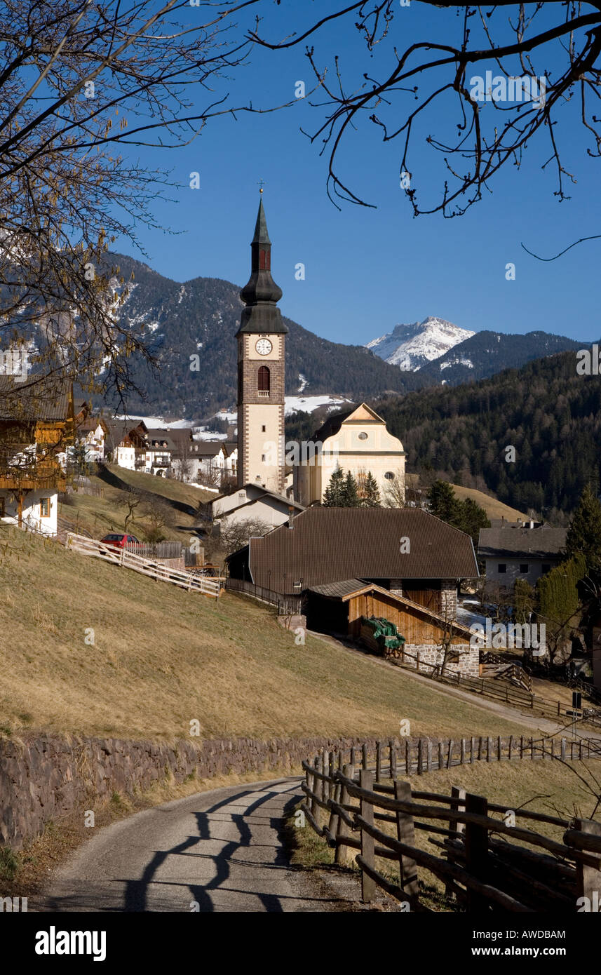Alpine village of Saint peter,Val di funes , Italy Stock Photo
