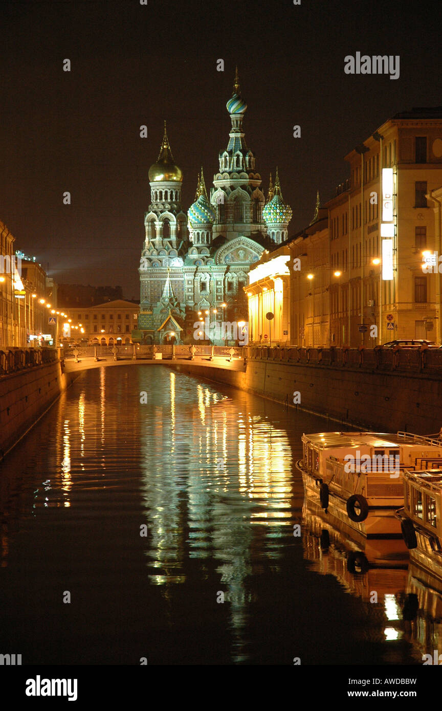 Saviours church at night, St. Petersburg, Russia Stock Photo