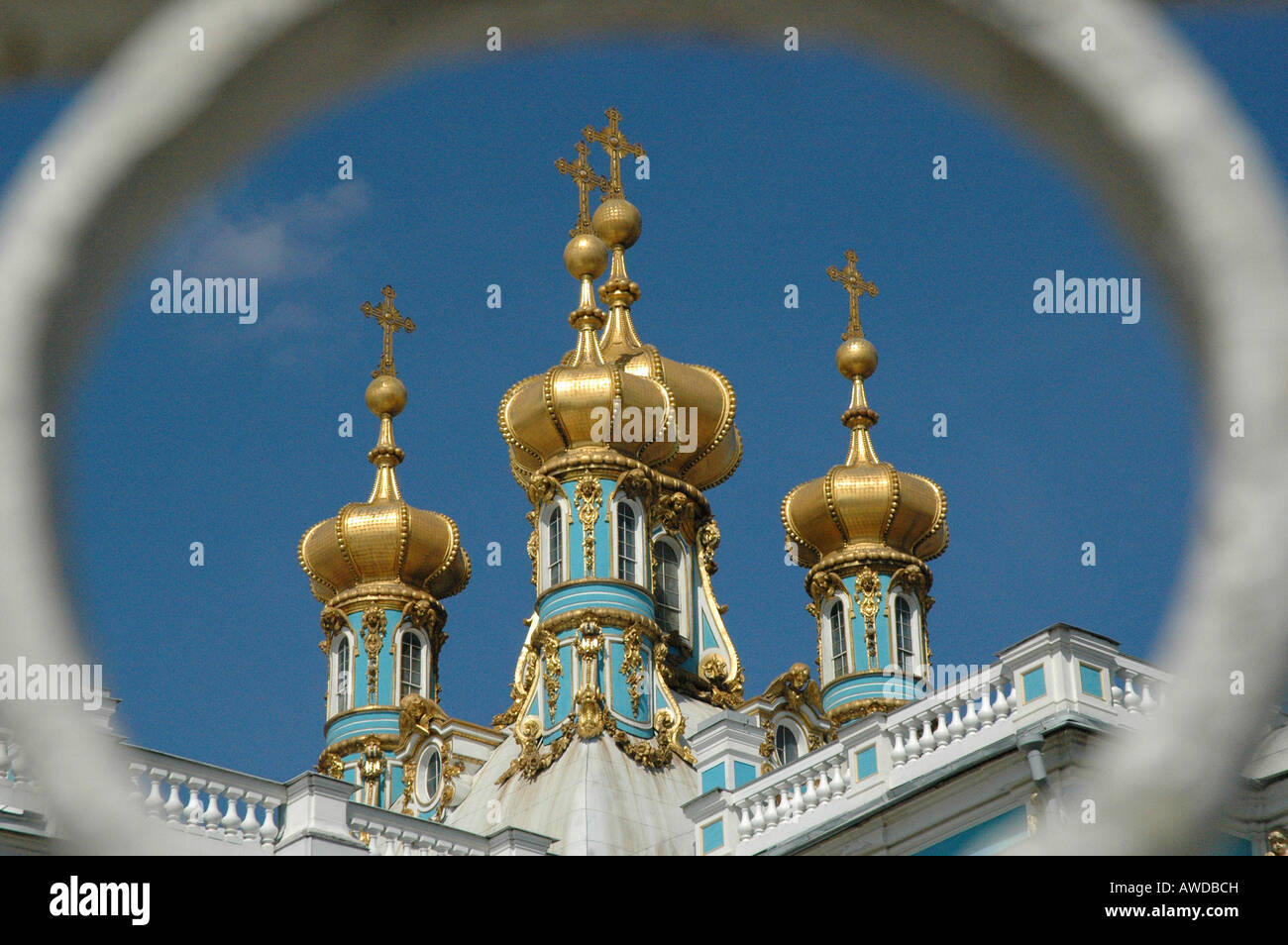 Towers of the palace of Katharina, Pushkin near St. Petersburg, Russia Stock Photo